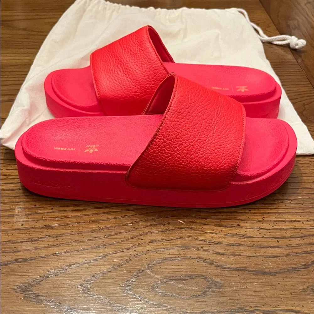 Adidas Ivy Park Red Slide Sandals with dust bag, size 8‎
